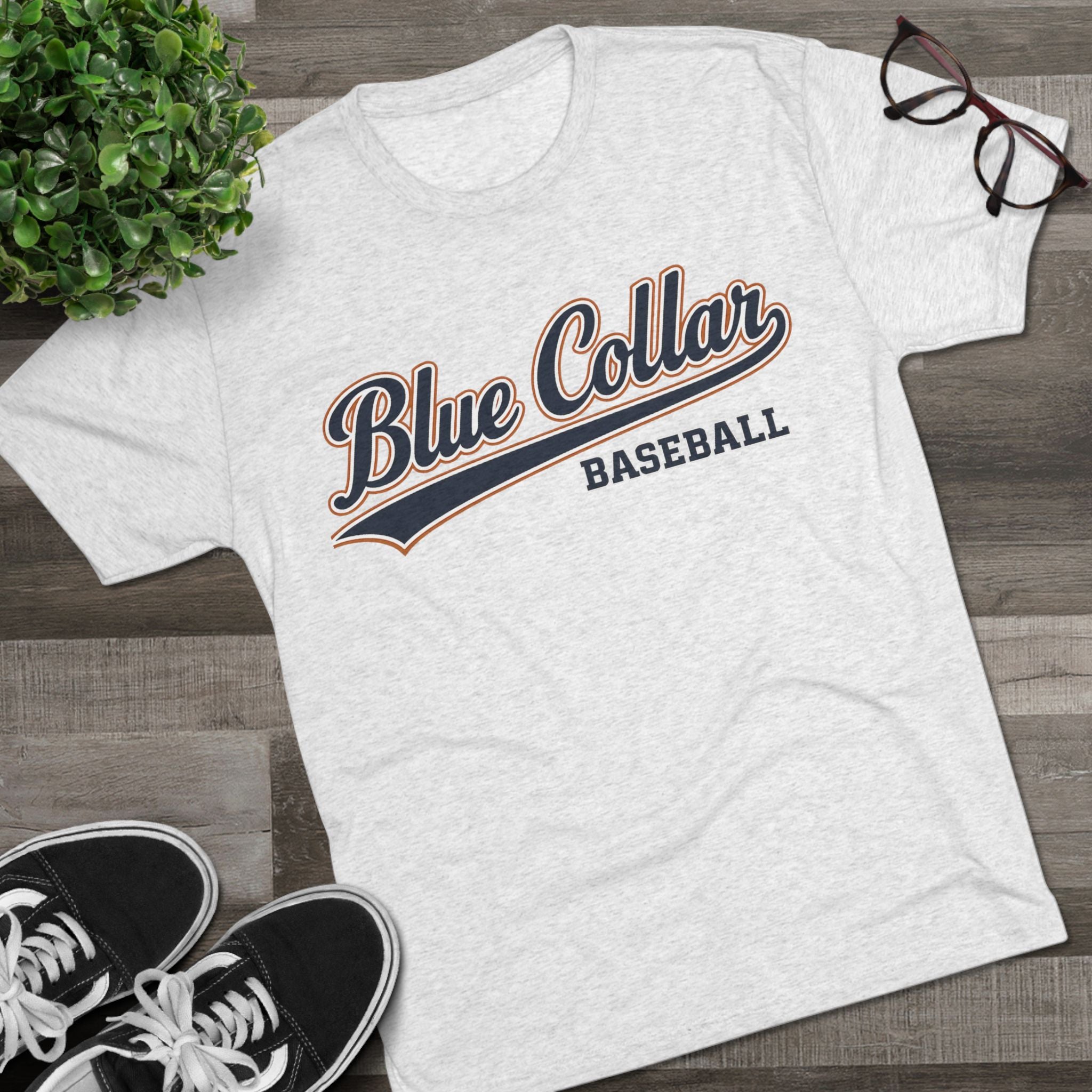 Blue Collar Baseball Tee — Vintage Script Baseball T-Shirt